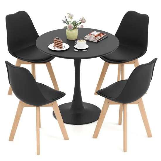 Costway 5 PCS Dining Set Modern Round Dining Table 4 Chairs for Small Space Kitchen {1}