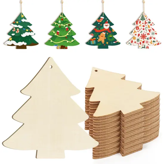 Wooden Christmas Tree Ornaments to Paint Christmas Thanksgiving Decoration Cutouts Unfinished 24PCS 3.5 x 3 inches, DIY Blank Unfinished Christmas Tree Wood Discs Ornament for Home Crafts Hanging {1}