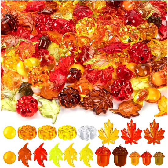 120Pcs Mini Acrylic Pumpkins Leaves Acorns Gems Table Centerpieces {1}
