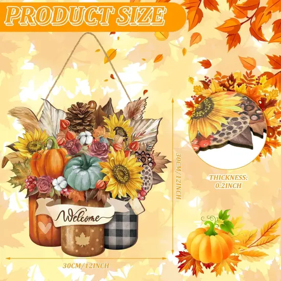 Fall Welcome Door Sign Porch (Bright Pattern) {2}