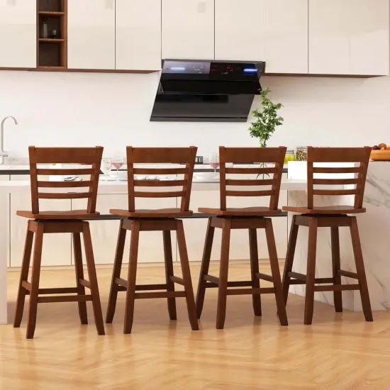 Costway 4 PCS 24.5" Counter Height Bar Chairs Swivel Bar Stools with Hollow Backrest Brown/White {9}