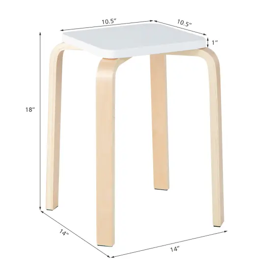Costway Set of 4 Colorful Square Stools Stackable Wood Stools with Anti-slip Felt Mats {4}
