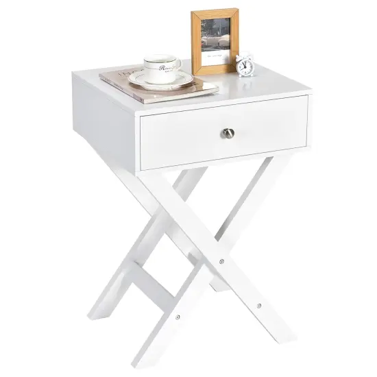 Costway Side Nightstand with Drawer x Shaped Structure Accent Sofa End Table White\Black {8}