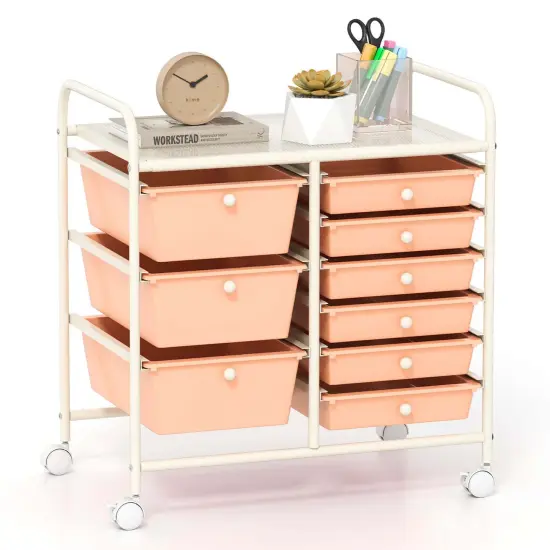Costway 9 Drawer Rolling Organizer Cart Utility Storage Tools Scrapbook Paper Multi-Use Macaron/White/Hot Pink/Light Pink/Clear/Black {1}