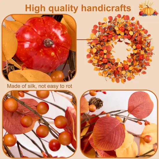 Eucalyptus Leaves Berries and Pine Cones Fall Wreath {3}