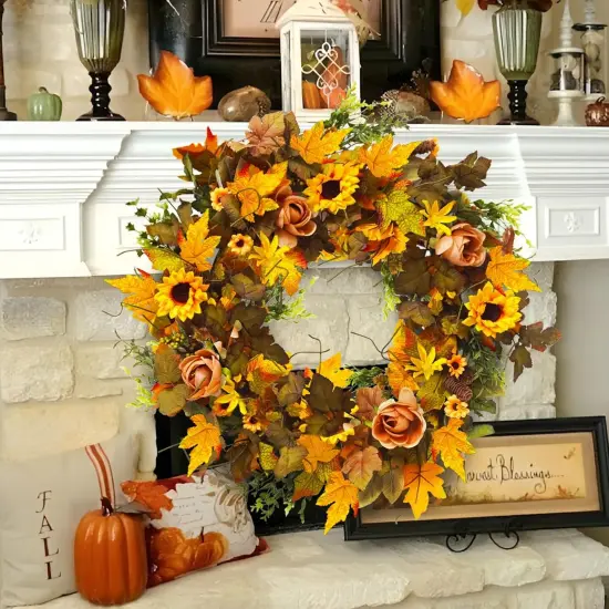 Artificial Sunflower Wreath with Berries Fall Wreath {5}