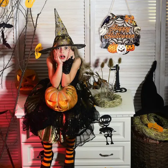 Halloween Decoration Wooden Ghost Door Wreath {5}