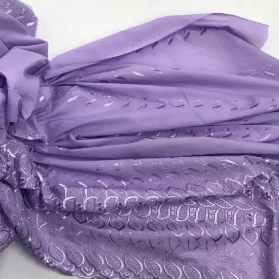 1 Yard Lavender Embroidered Single Border Eyelet 80/20 Polyester Cotton Fabric 43/44 Wide {3}