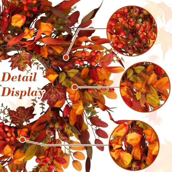 24" Berry Branches Fall Wreath with Colorful Mixed Leaves {2}