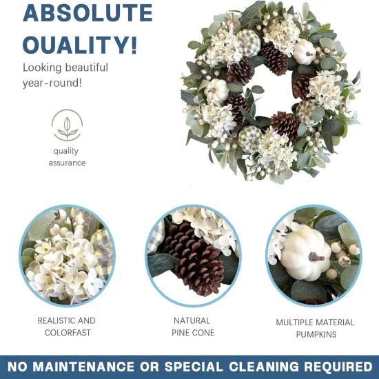 Fall Wreath with Hydrangeas, Pumpkins & Eucalyptus {3}