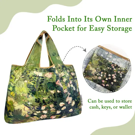 Wrapables Large Foldable Oil Painting Nylon Reusable Grocery Bag, Roses {3}