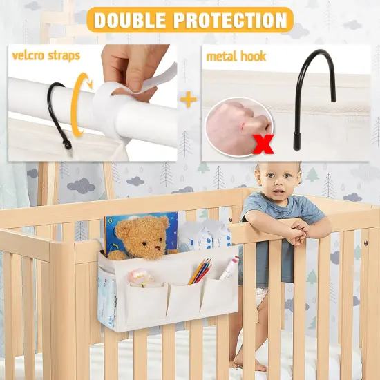 Bedside Caddy Bedside Organizer Bedside Storage Caddy with Fixed Straps and Water Bottle Holder for Home College Dorm Bunk Bed Hospital Bed Crib Bed Rails (White) {4}