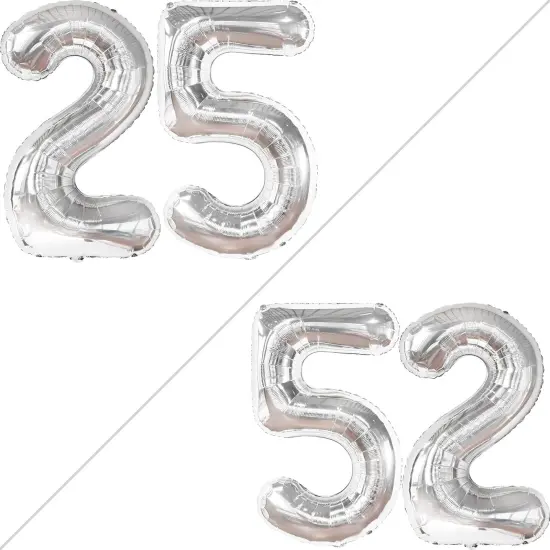 Silver 25 Balloon Numbers - 40 Inch | Silver Mylar Foil Balloon - Silver {2}