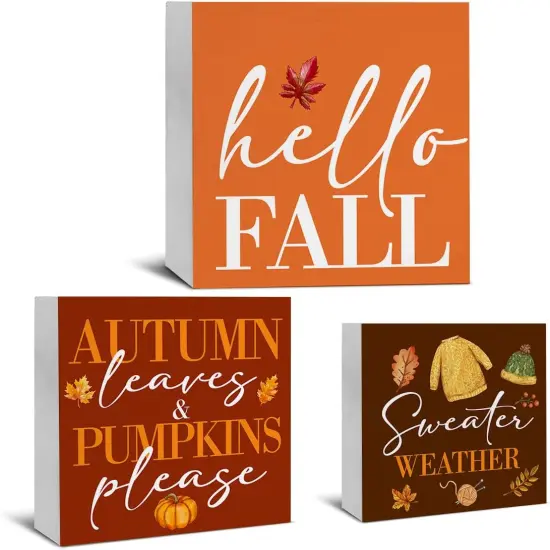 3 Pieces Fall Wood Signs Decor Autumn Wood Block Signs {1}