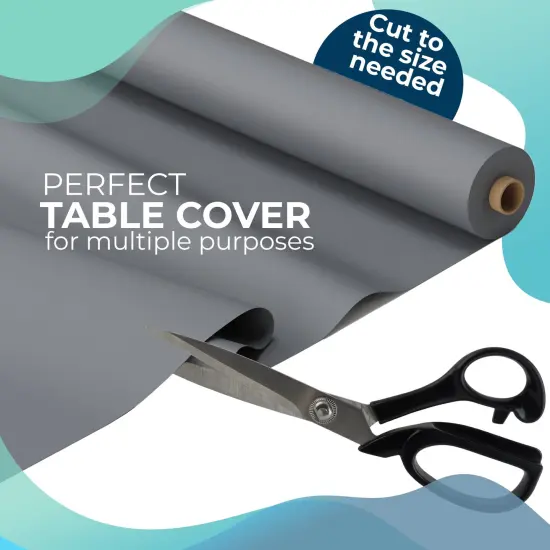 Exquisite Plastic Table Cover Roll &ndash; 40" x 300' Disposable Tablecloth Roll &ndash; Premium Thick 0.5 MIL Plastic Banquet Roll &ndash; Party Table Cover Roll for Events & Catering Silver {4}