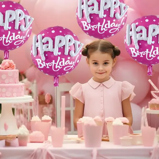 Pink Round Happy Birthday Balloons - 31 Inch Mylar Balloons {2}