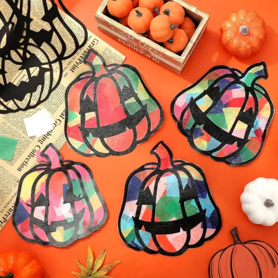 9Pcs Halloween Pumpkin Suncatcher Craft Kits {3}