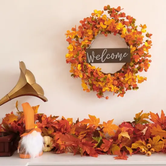 Fall Autumn Wreath with Welcome Sign and Pumpkins {2}