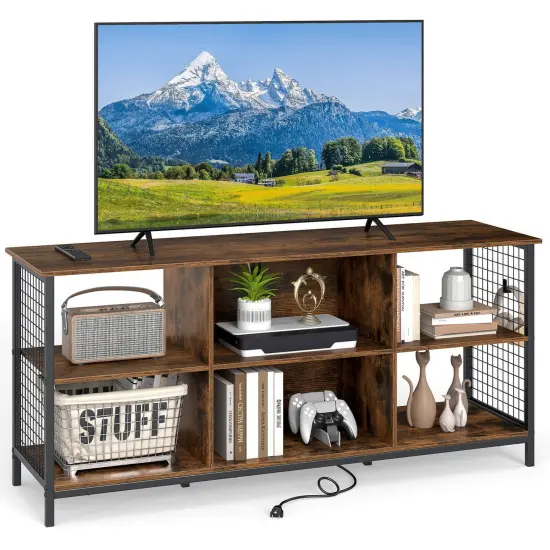 Costway 3-Tier TV Stand for TV's up to 65" Entertainment Media Center with Storage Basket {1}