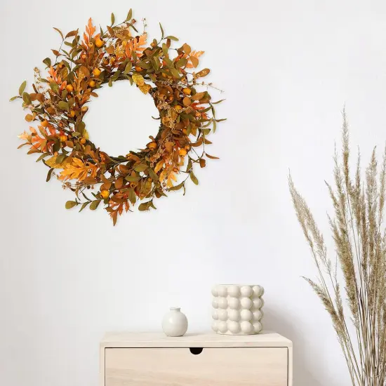20'' Fall Wreath Autumn Wreath for Front Door with Small Pumpkins {3}