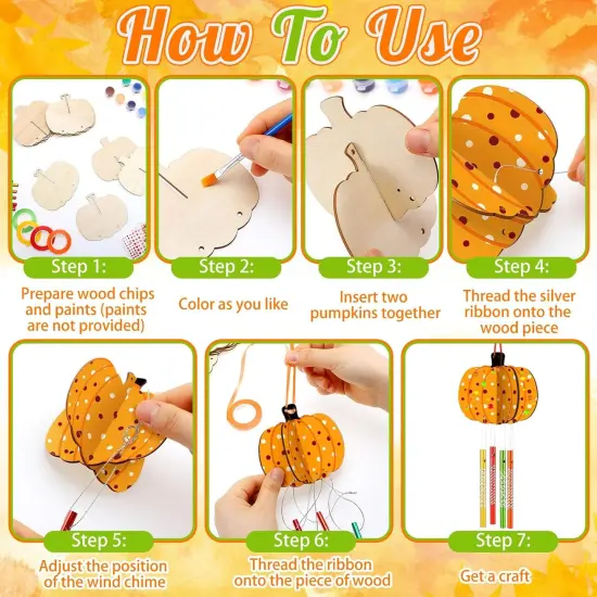 128 Pcs Fall Crafts Pumpkin Wind Chime Making Kit Make Your Own Pumpkin {4}