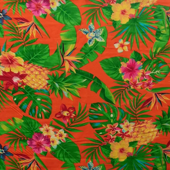 1 Yard Pineapple Tropical Flowers & Leaves Cotton Fabric 100% Cotton, 45&rdquo; Wide Orange {1}