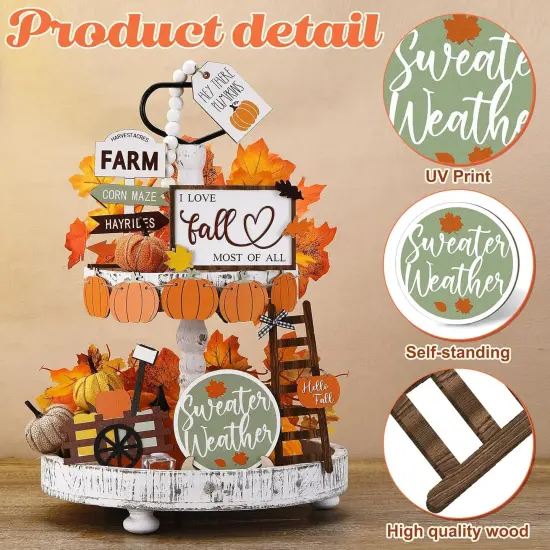 19 Pcs Fall Tiered Tray Decor Fall Home Decor Thanksgiving Day {3}