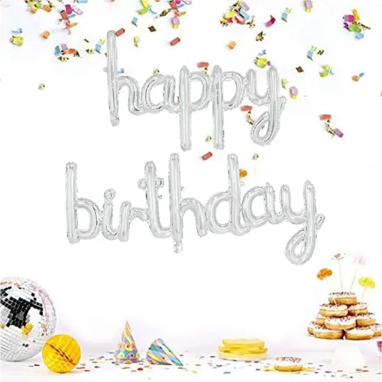 Silver Happy Birthday Balloon Banner {2}