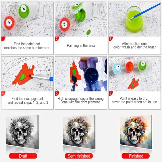 Skull with Floral Paint by Number Kits - 16 x20 Inch {5}