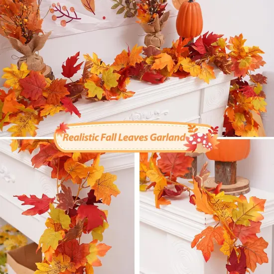 2 Pack Fall Maple Garland with 40 LED String Light - 5.8ft/Piece {2}
