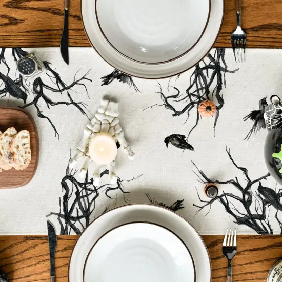 Silhouette Tree Crows Halloween Table Runner {4}