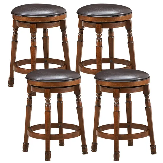 Costway Set of 4 24'' Swivel Bar Stool Leather Padded Dining Kitchen Pub Chair Backless {1}