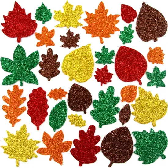 Leaf Glitter Stickers Fall Maple Leaf -Multicolor {2}