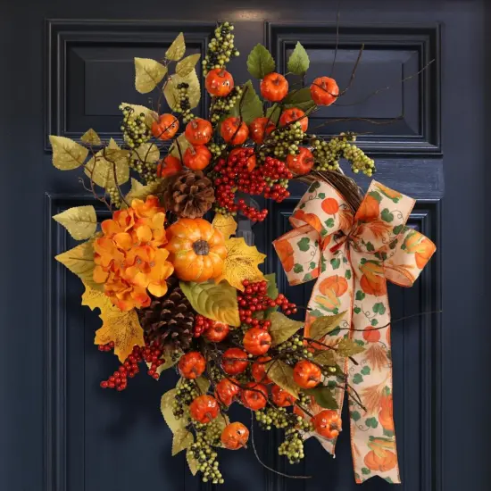 22 inches Artifical Fall Mini Pumpkins Berries Wreath {2}