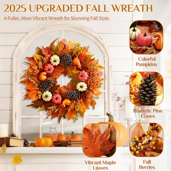20 Inch Fall Door Wreath, Handcrafted Autumn Wreath {5}