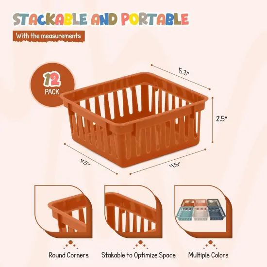 4E's Novelty 12 Pack Small Baskets for Classroom, Vibrant Boho Classroom Basket, Durable Class Accessories Baskets, Boho Colorful Bins for Classrooms, Perfect and Useful Small Plastic Colourful Basket {3}