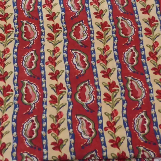 Red Leaves and Flowers Cotton Fabric by the yard {1}