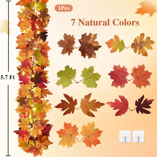 3Pcs Fall Garland with Lights - 17Ft {4}