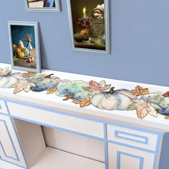 Fall Blue Harvest Pumpkins Table Runner {4}