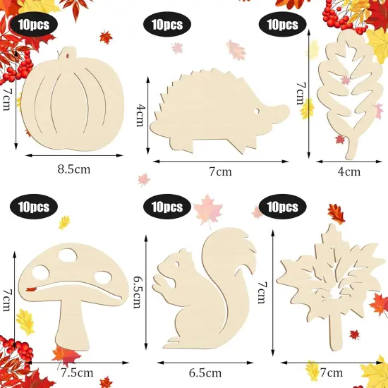60 Pcs Fall Thanksgiving Unfinished Wooden Ornaments {2}
