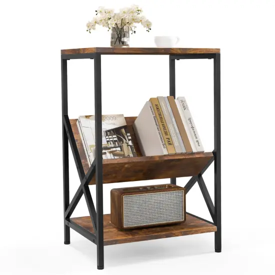 Costway Industrial Side Table 3-Tier Nightstand End Table with 2 Open Storage Shelves {1}