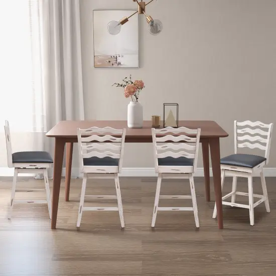 Costway Set of 4 Swivel Bar Stools Bar Height UpholsteredFaux Leather Dining Chairs {8}