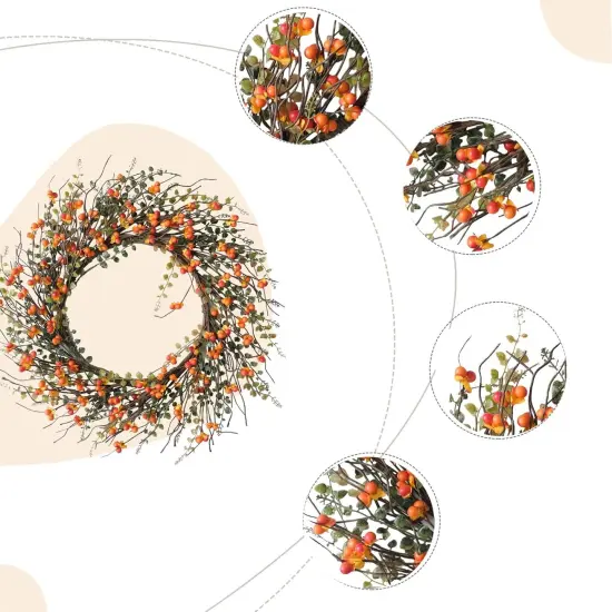 20" Berry Vine Fall Wreath with Branch and Leaves {2}