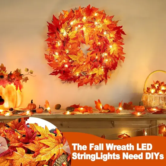 24" Fall Wreaths for Front Door with Lights Timer {3}