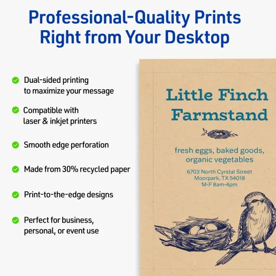 Avery Printable Leaf Flat Cards, 3-1/2" x 5", Matte Kraft Brown Cardstock, Print-to-The-Edge, Laser/Inkjet Printable, 40 Total, Great for Product Branding, Marketing, and More {8}