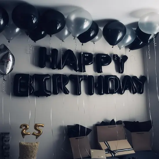 Black Happy Birthday Banner Foil Balloons {3}