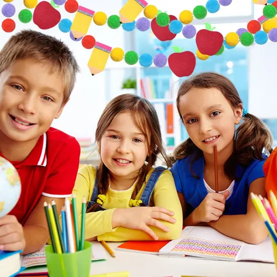 4 Pcs Pencil Apples Felt Ball Banner {4}