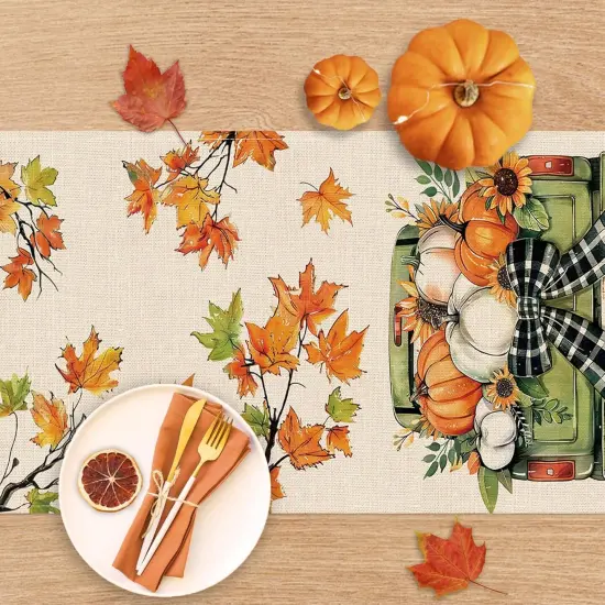 Fall Green Truck Pumpkin Dining Table Runner {3}