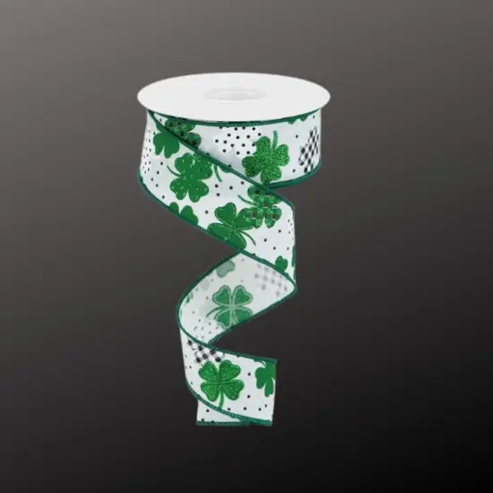 St. Patrick's Day Ribbon 2.5" Shamrock Glitter Wired Edge-RGC187627 {3}