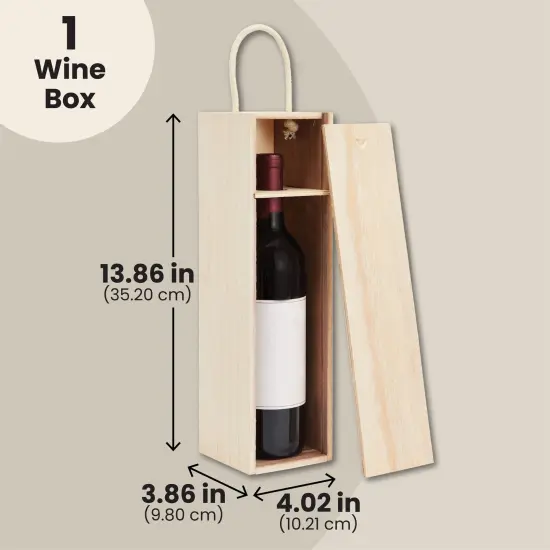 2 Pack Unfinished Wooden Wine Boxes with Handles for DIY Crafts, Gifts, Birthday and Housewarming Parties, Customizable with Paint, Engravings, and Imprints (14x4 in) Brown {4}